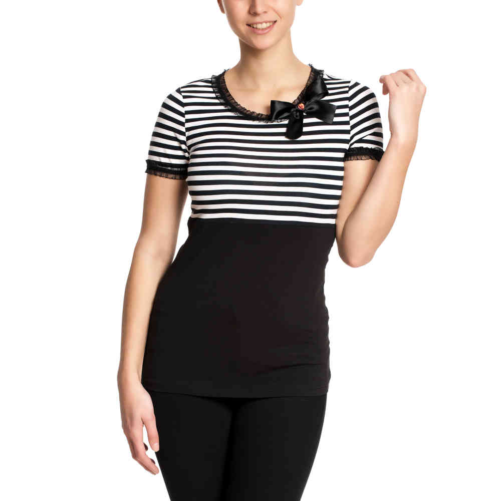 Pussy Deluxe - Stripey black/white on black Top - Multicolours